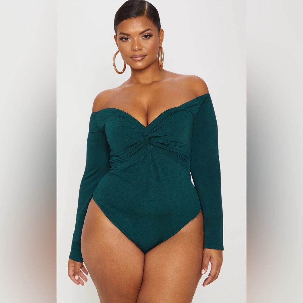 Emerald Twist Front Bardot Bodysuit